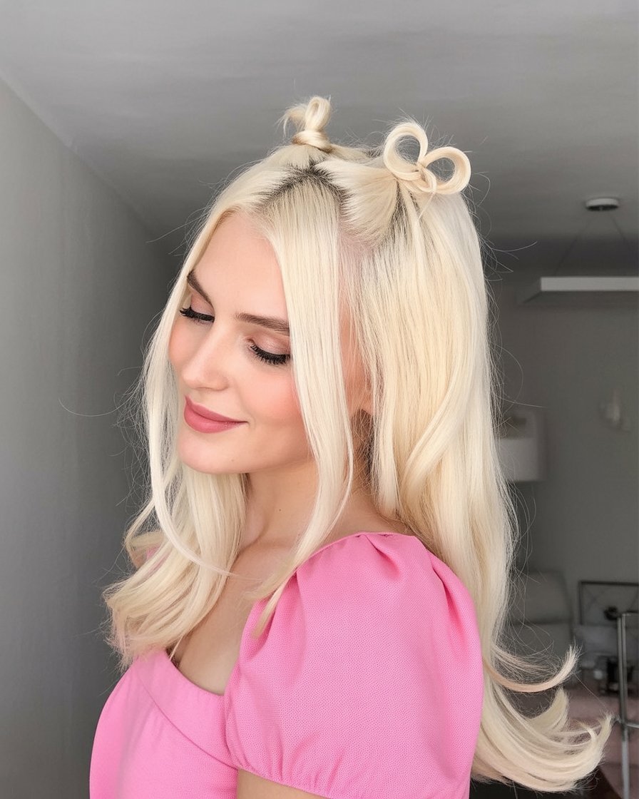 Blonde double heart top knot hairstyle