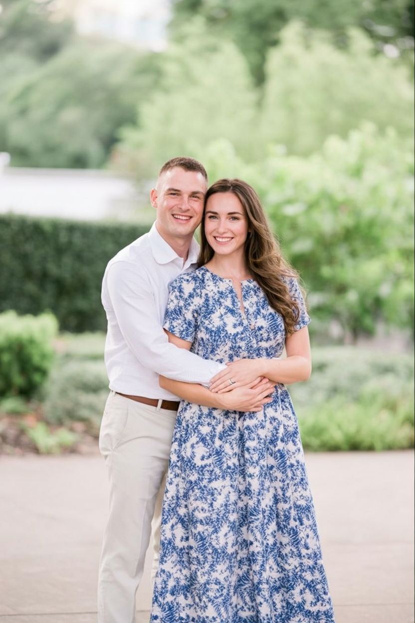 Soft blue floral dress for engagement