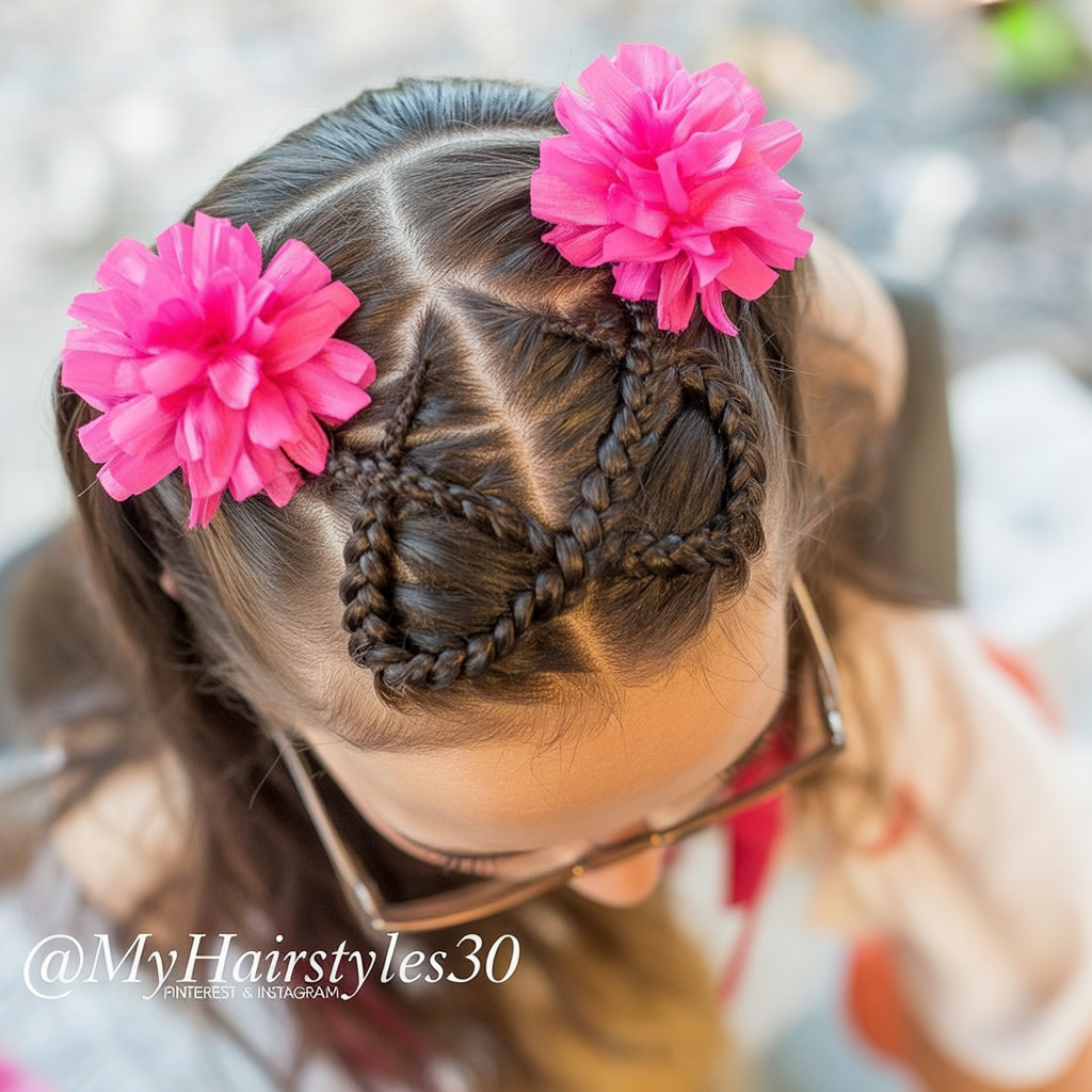 Heart-shaped cornrow with floral accents