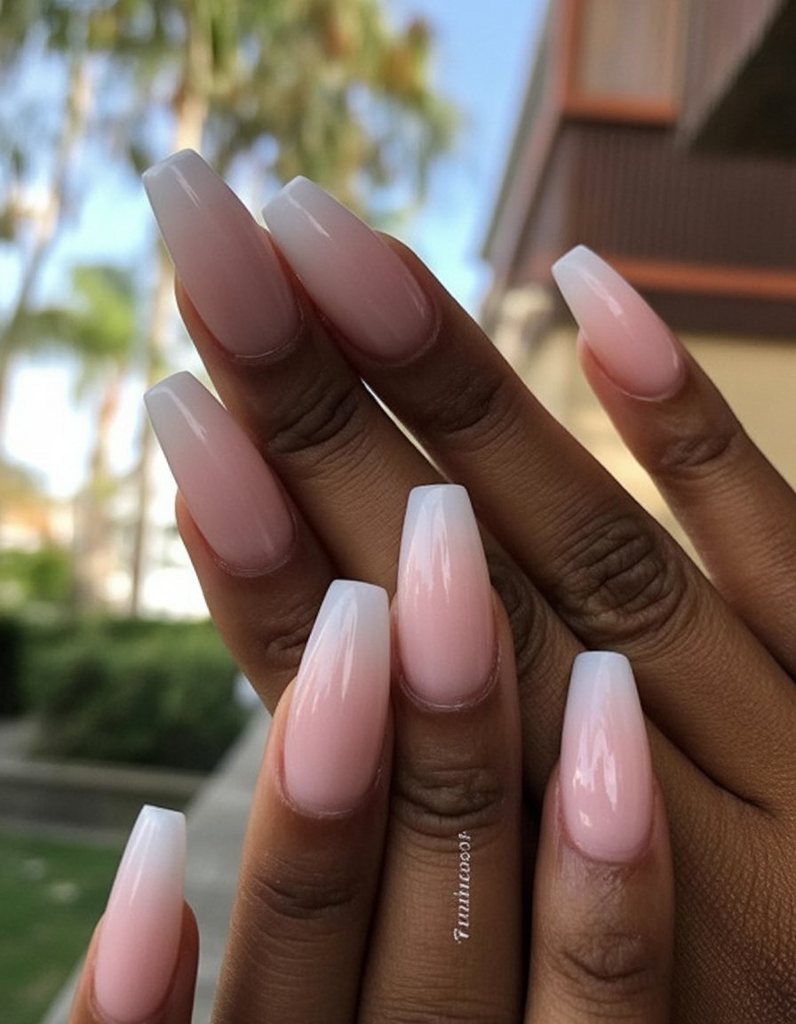 Nude Ombre Ballerina Nails with Black Outline