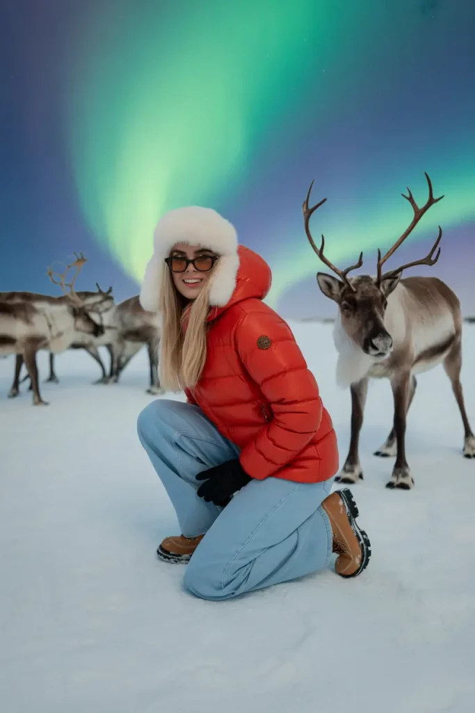 Red Puffer with Wide-leg Trousers