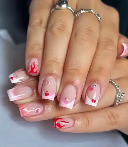 Flaming hearts french tips