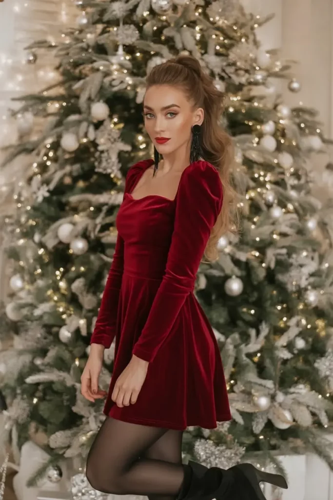 Red velvet mini dress