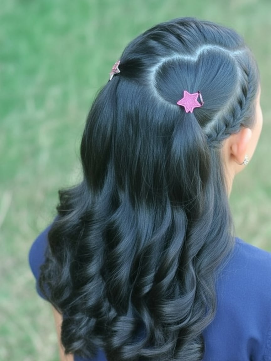 Soft half-up heart with curly ends