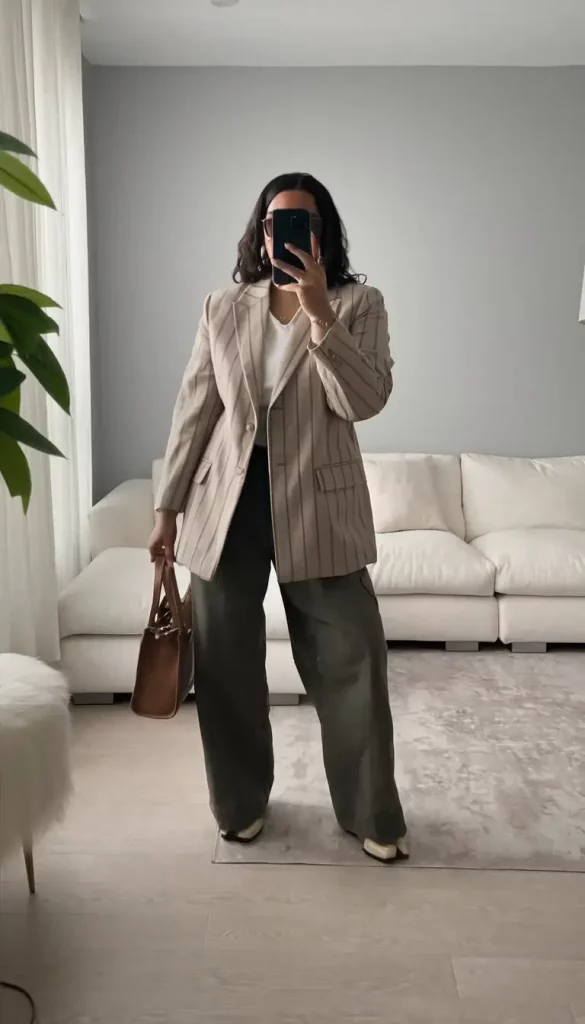 Pinstripe blazer with wide-leg trousers