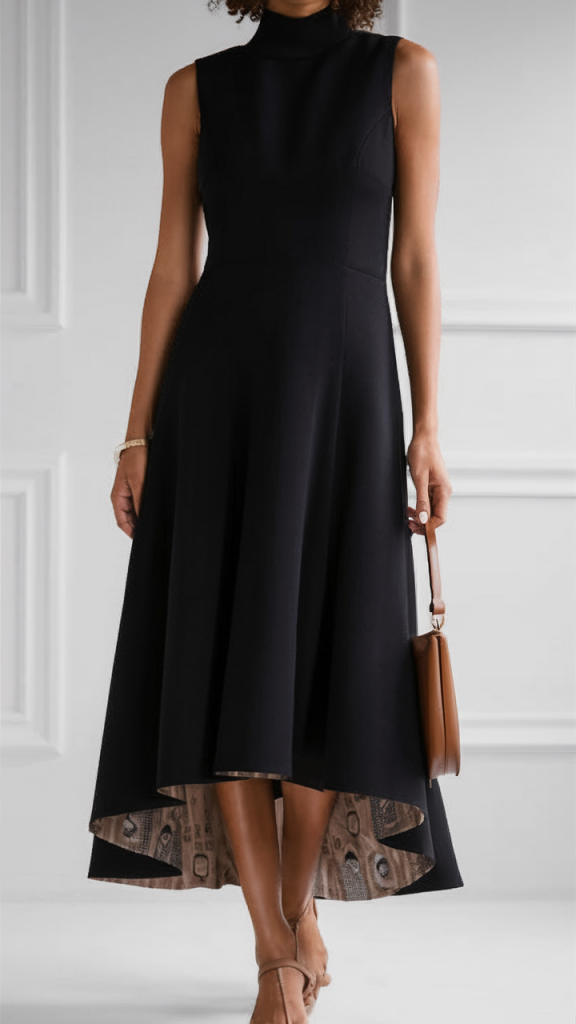 Black A-Line Dress with Animal Print