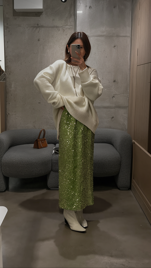 Winter Outfit with Sequined Skirt