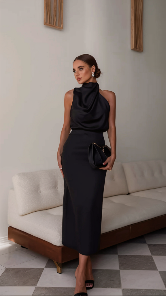 Elegant Black Halter Neck Dress