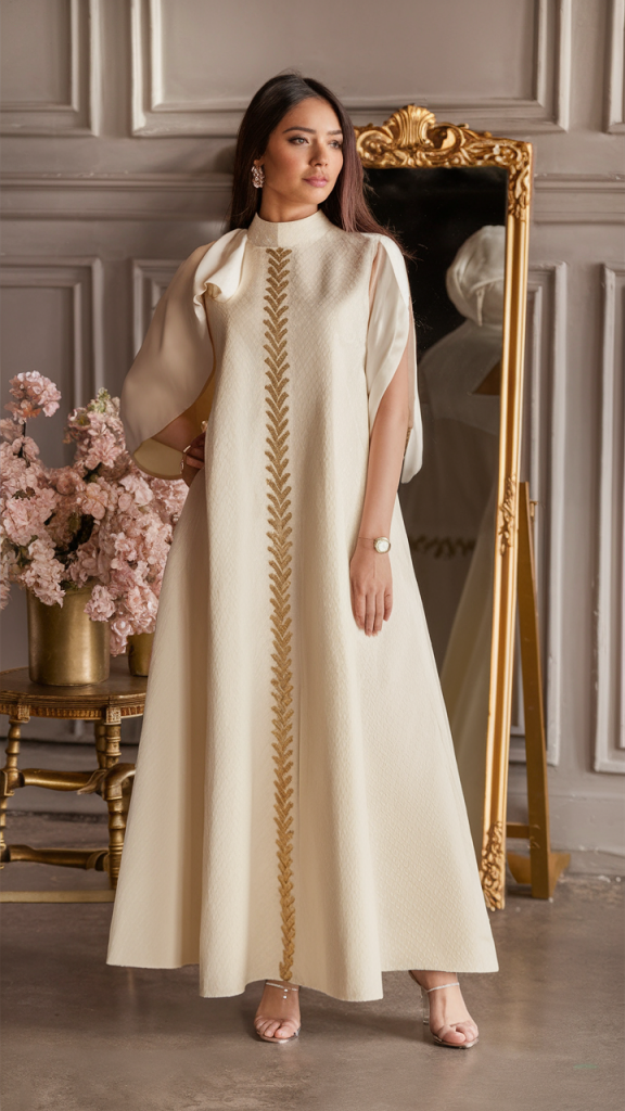 Cream Cape Dress with Gold Details