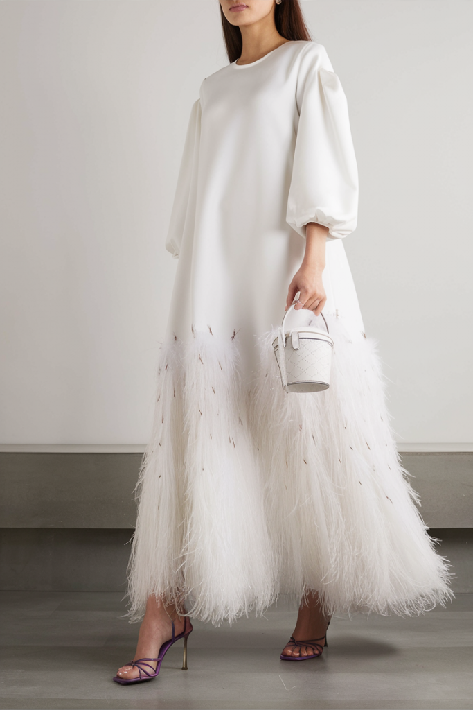 Feather Trimmed Elegant Dress