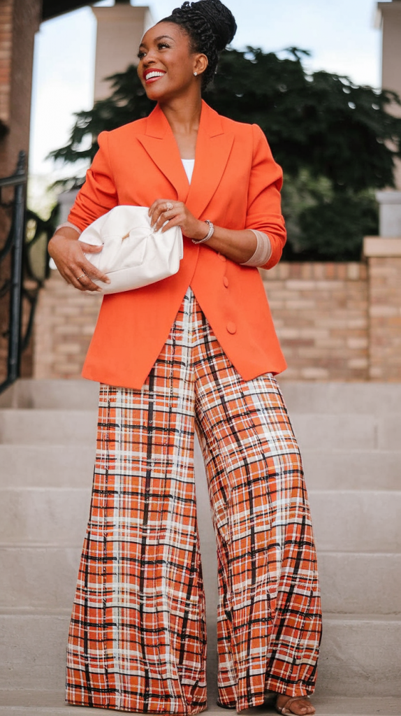 Orange Blazer and Plaid Pants