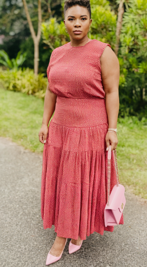 Red Pleated Two-Piece