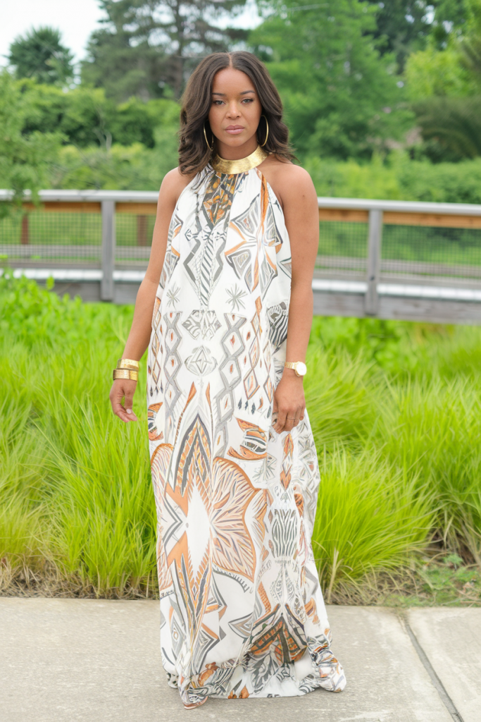 Geometric Print Maxi Dress