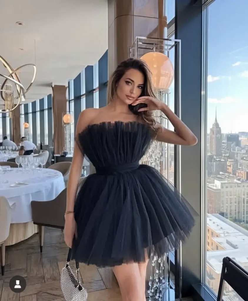 Black strapless tulle dress