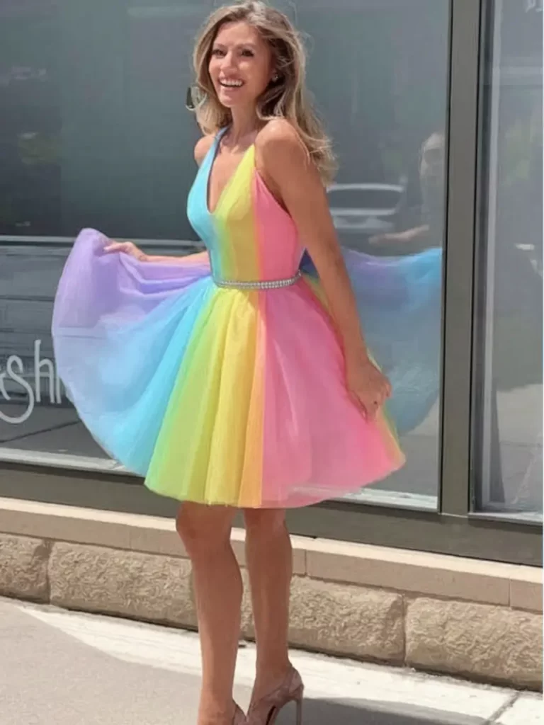 Rainbow ombre tulle mini dress