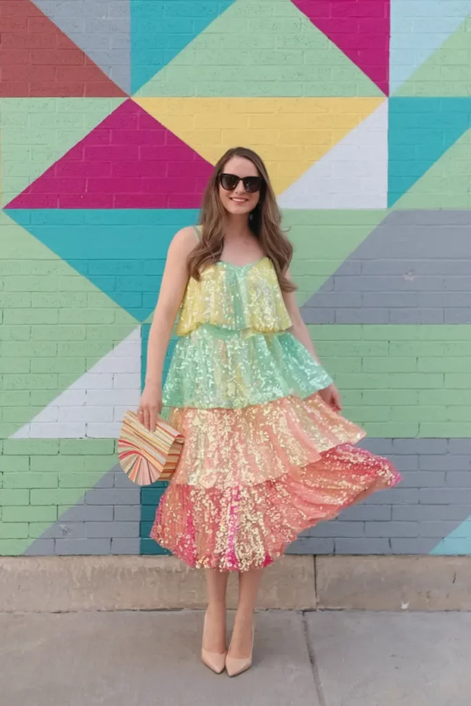 Citrus-toned tiered sequin dress
