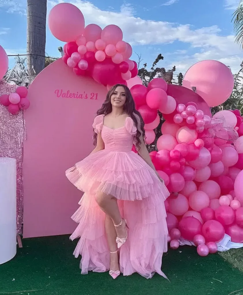 Pink layered tulle high-low dress