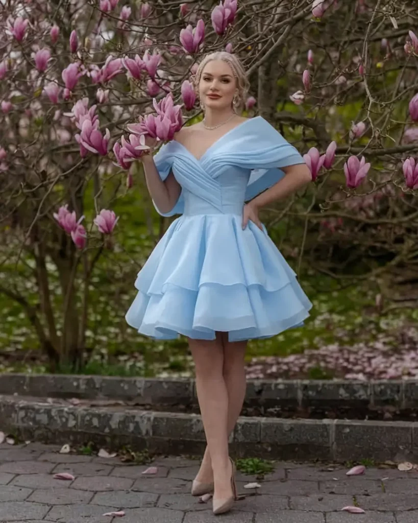 Powder blue layered mini dress