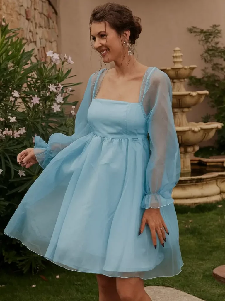 Light blue sheer puff sleeve dress