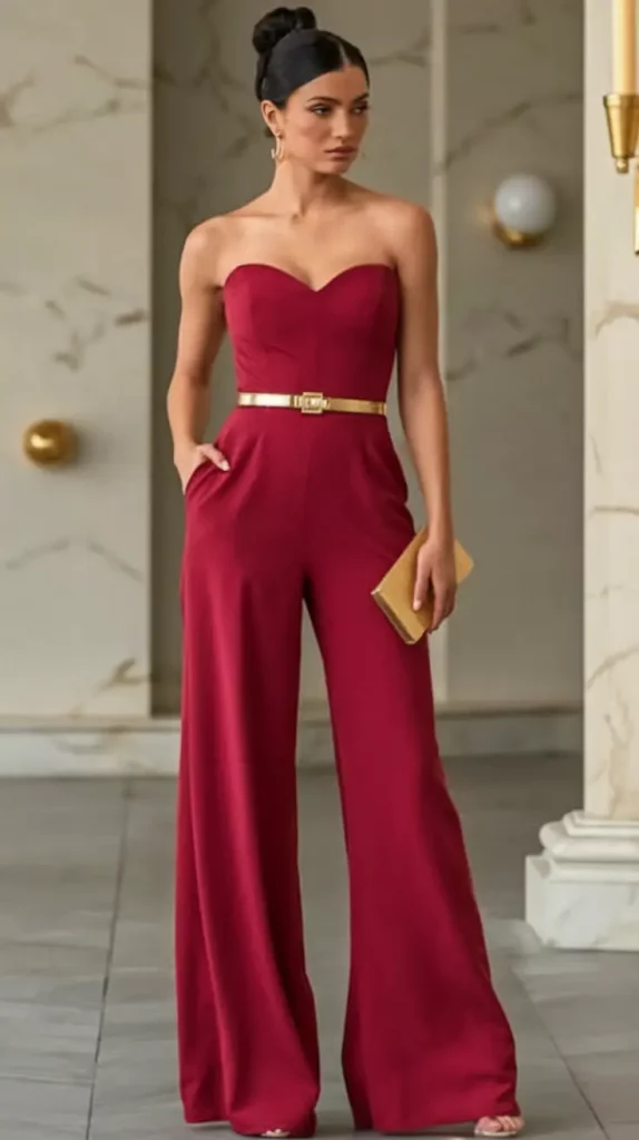 Red strapless jumpsuit