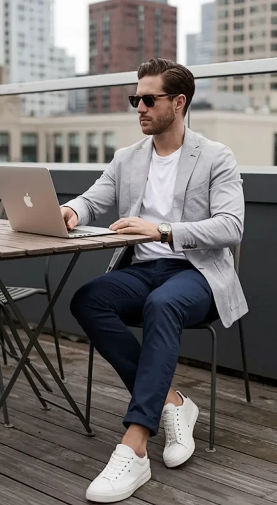 Grey navy contrast business casual