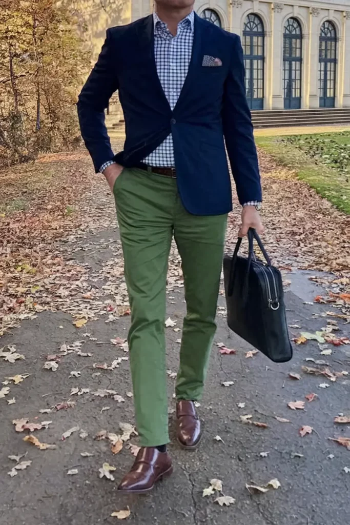 Plaid and olive business casual