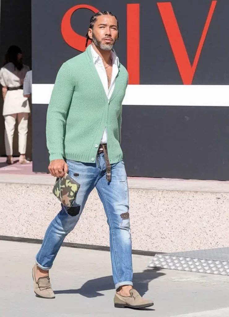 Pastel knit with denim