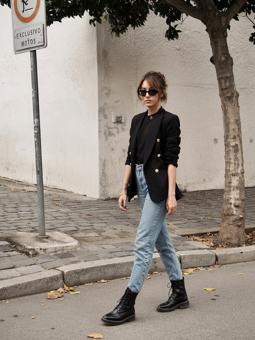 Black Blazer with Straight Jeans
