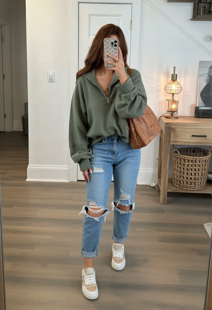 Half-Zip Pullover with Jeans