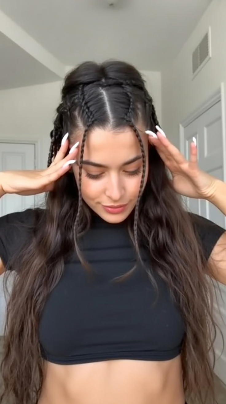 Center Part Micro Braids With Loose Waves