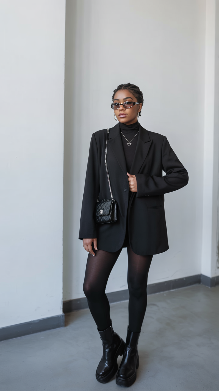 Black Blazer and Turtleneck Outfit