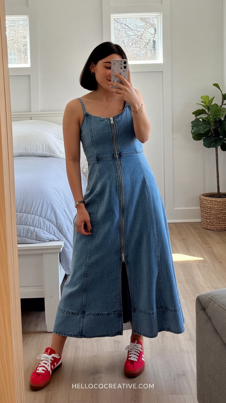 Denim Dress with Sneakers