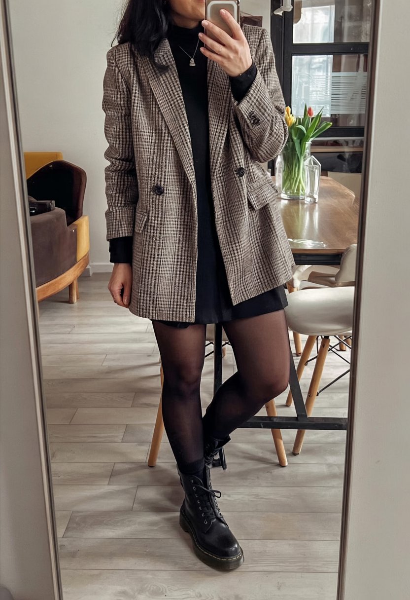 Checked Blazer with Turtleneck