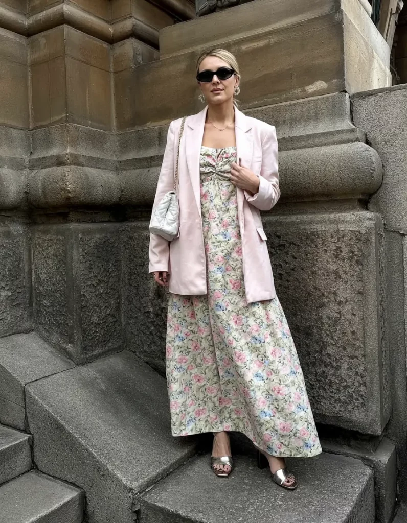 Floral dress with a soft blazer