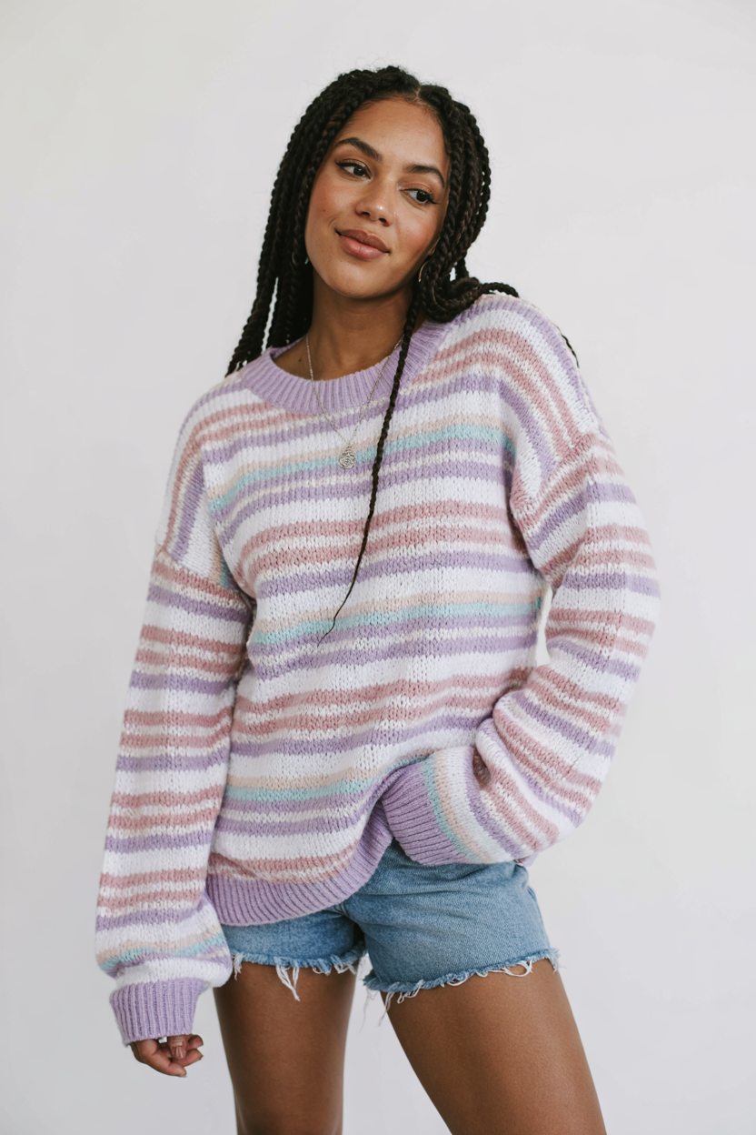 pastel striped sweater with shorts