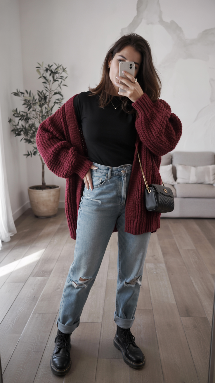 burgundy chunky cardigan