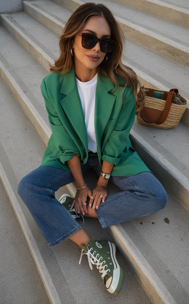 Green Blazer and Converse Combo