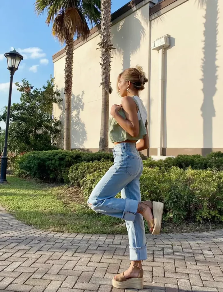 Platform sandals with green top