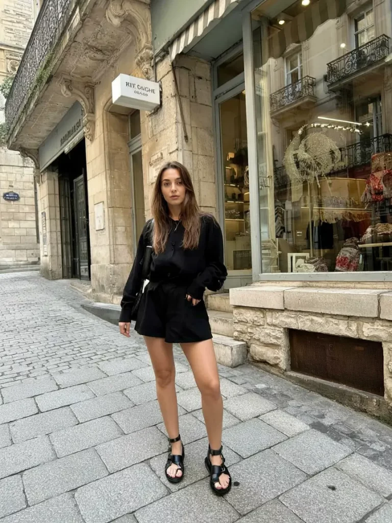 All black spring outfit with sandals