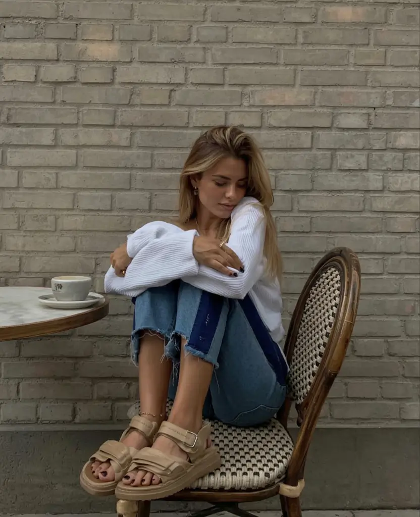 Cozy neutrals with sandals