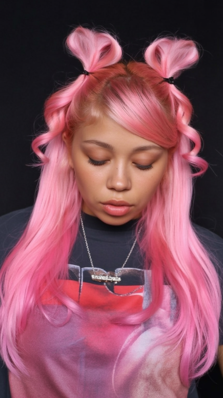 Bubblegum pink heart half-up hairstyle