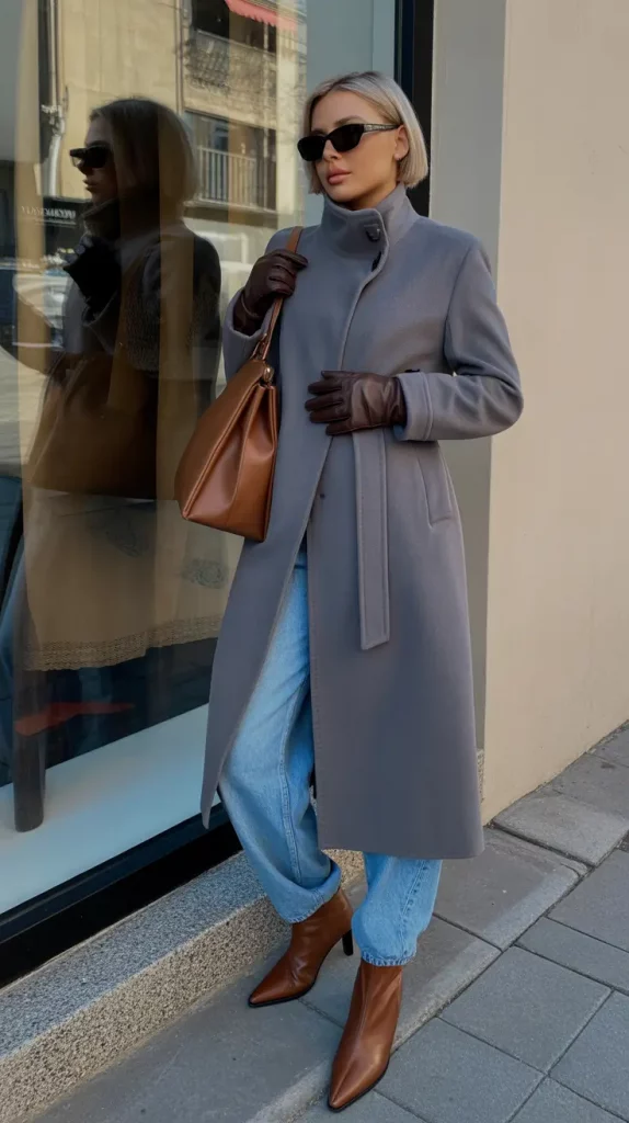 Gray Coat with Denim