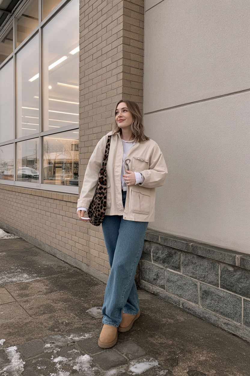 Neutral Utility Jacket with Jeans