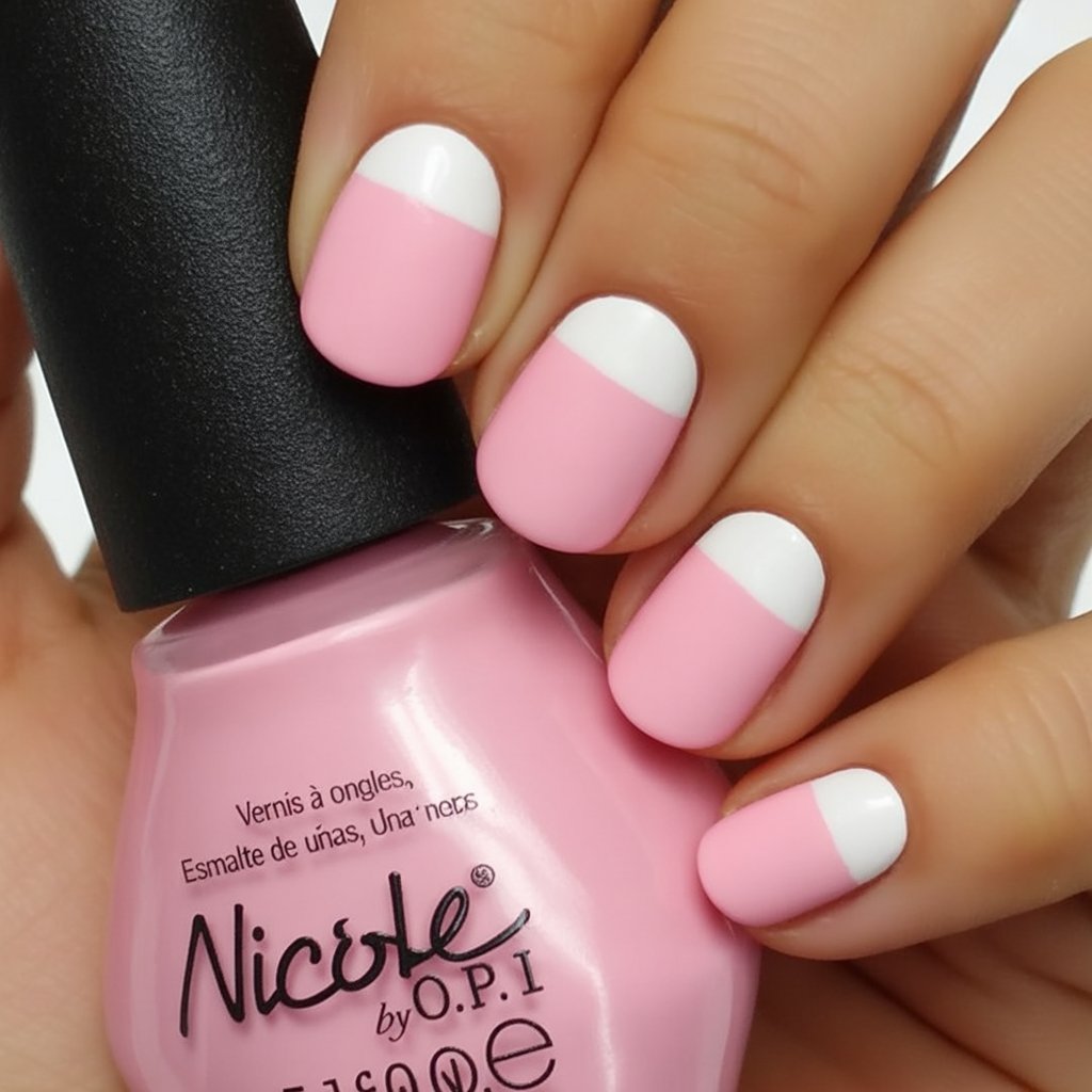 Half-Moon Pink And White Short Nails