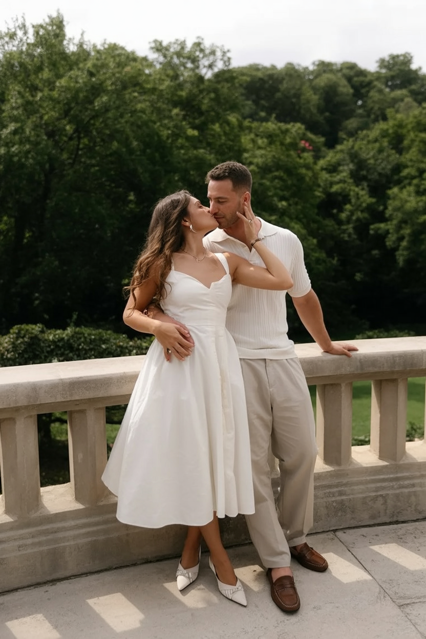 Classic vintage-inspired dress for engagement photos